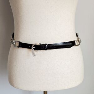 White House Black Market, New Black Silver Chain Link Leather Belt SZ Small